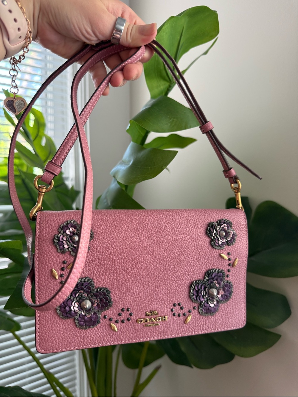 Coach Pink Floral Appliqué Crossbody Bag